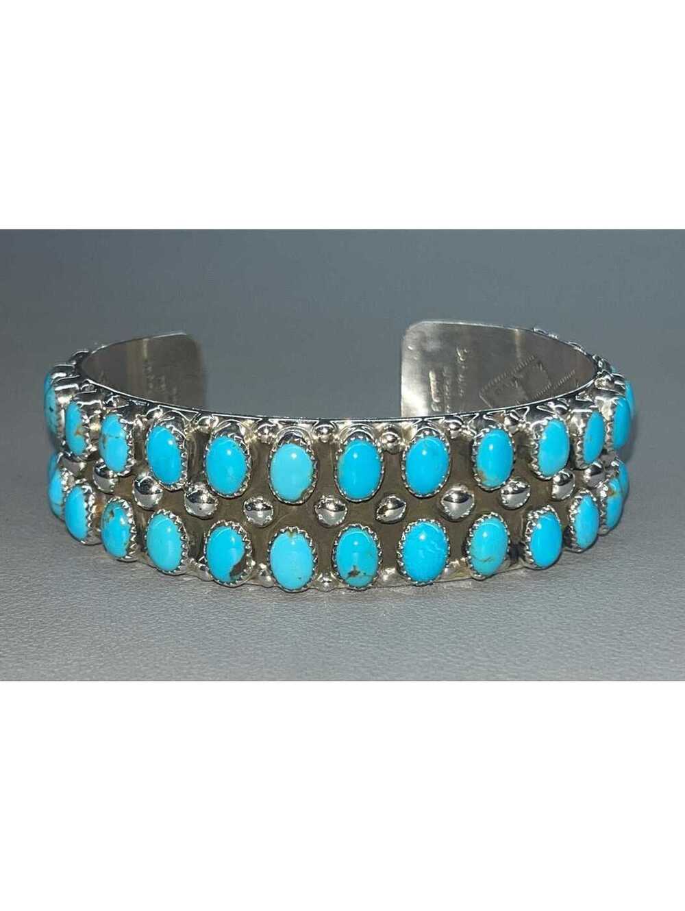 Native American Navajo sterling silver turquoise statement cluster bracelet
